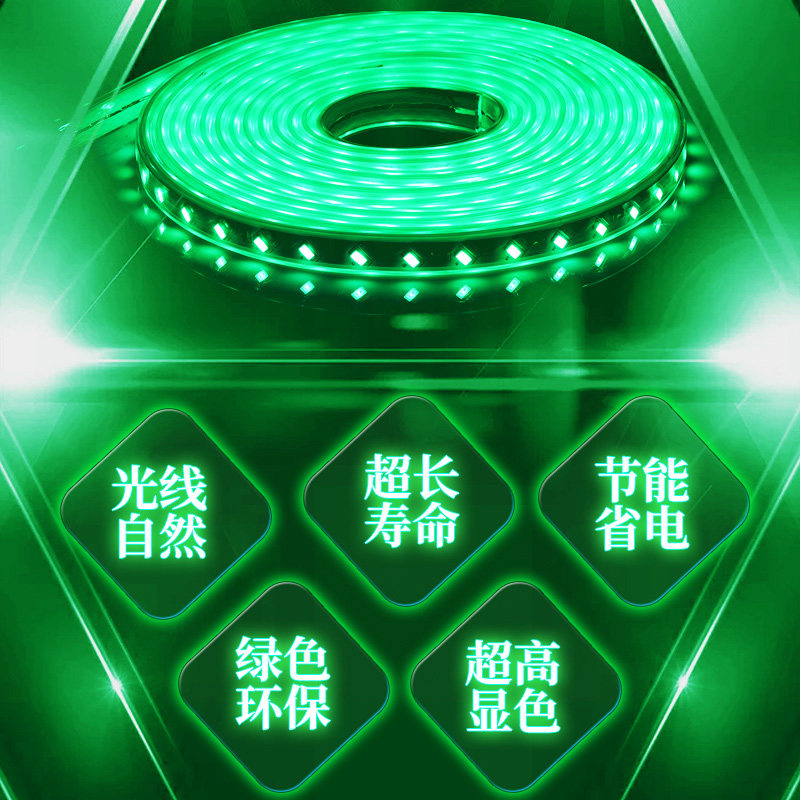LED灯带条绿色220V绿光灯带户外防水超高亮公园绿植亮化装饰线灯