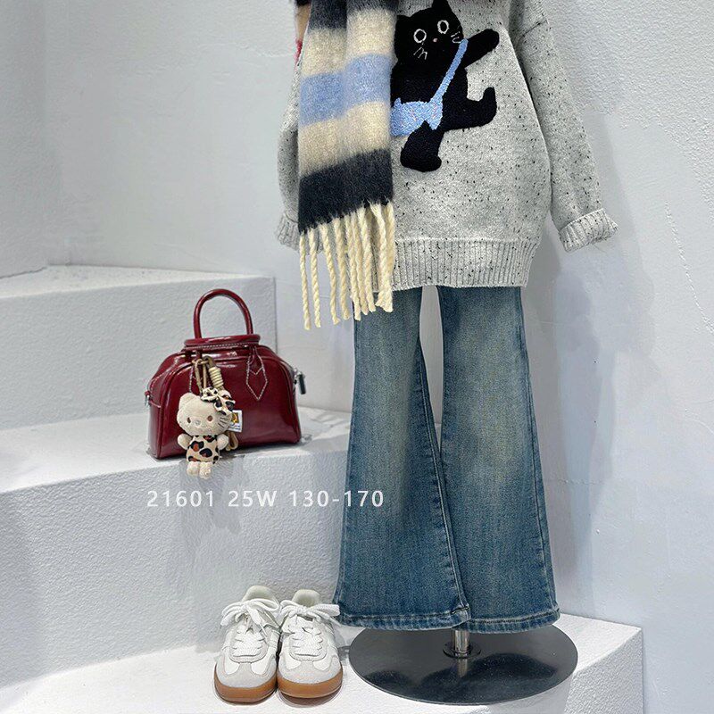 女童喇叭早春牛仔裤童装中大童2025单裤休闲长裤子百搭宽松老爹裤