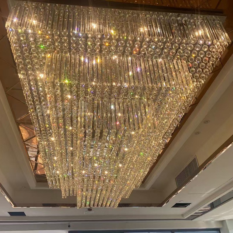 酒店大堂大厅水晶吊灯长方形别墅客厅大型售楼部宴会厅工程水晶灯