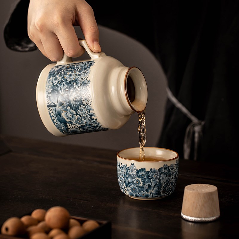 汝窑万金花小暖壶带盖马克杯大容量陶瓷伴手礼定制保温瓶泡茶杯子