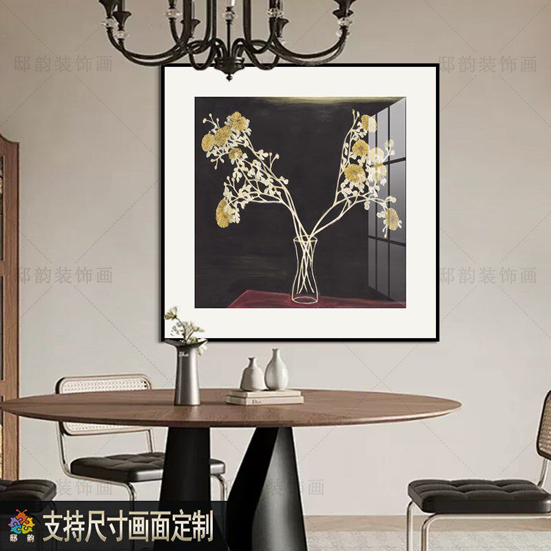 酒店民宿中古风方形挂画样板间卧室牀头晶瓷画软装客厅饭厅装饰画