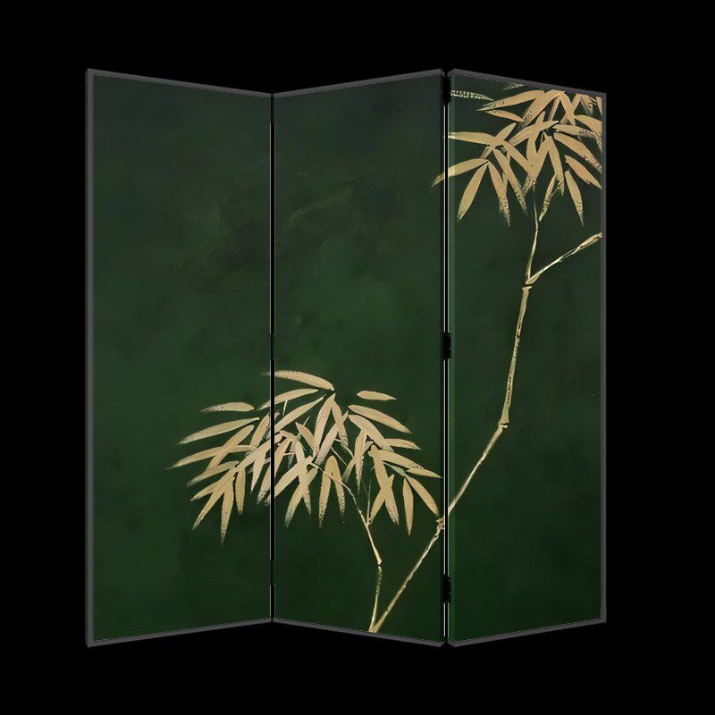 东方美学新古典屏风折叠移动客厅玄关入户茶室卧室床头折屏翠竹画
