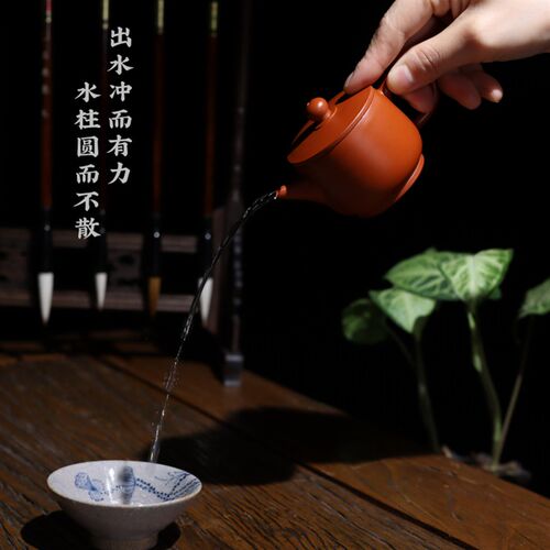 潮州朱泥手拉壶小号家用泡茶壶大口阔口井栏壶手工二杯壶80cc