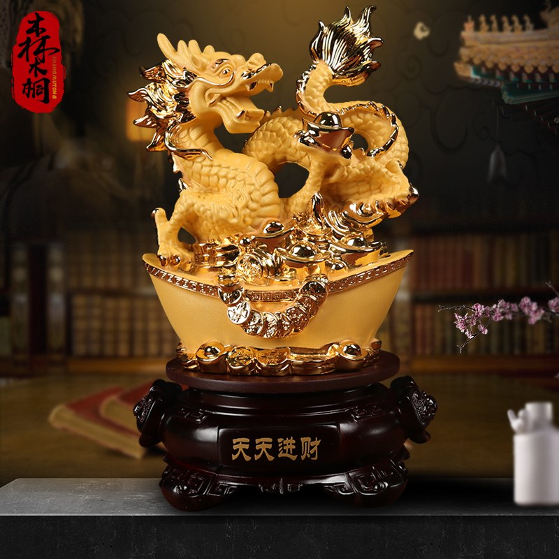 中式风格树脂生肖招财摆件全套 金色桌面创意沙金生肖礼盒适用送