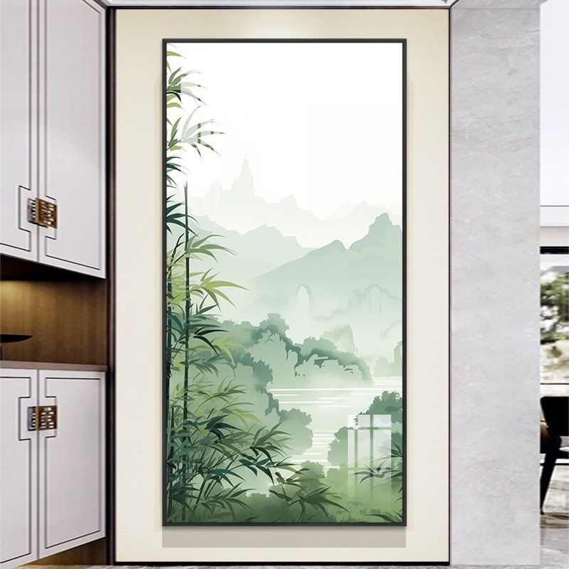 新中式入户玄关背景墙装饰画过道楼梯间墙面竹子壁画现代简约挂画