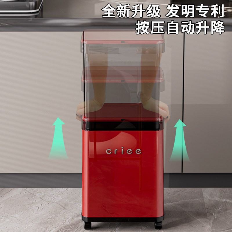 垃圾桶家用厨房免弯腰升降式大号垃圾篓带轮大容量20L翻盖厨余桶