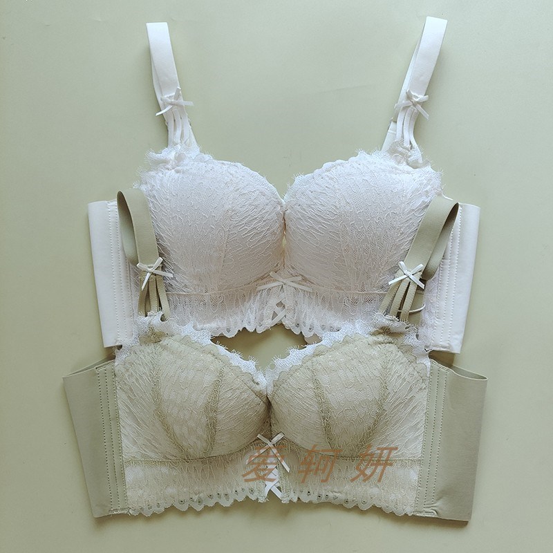 芭蕾玛中厚B杯无钢圈小胸聚拢文胸蕾丝少女胸罩收副乳上托内衣女