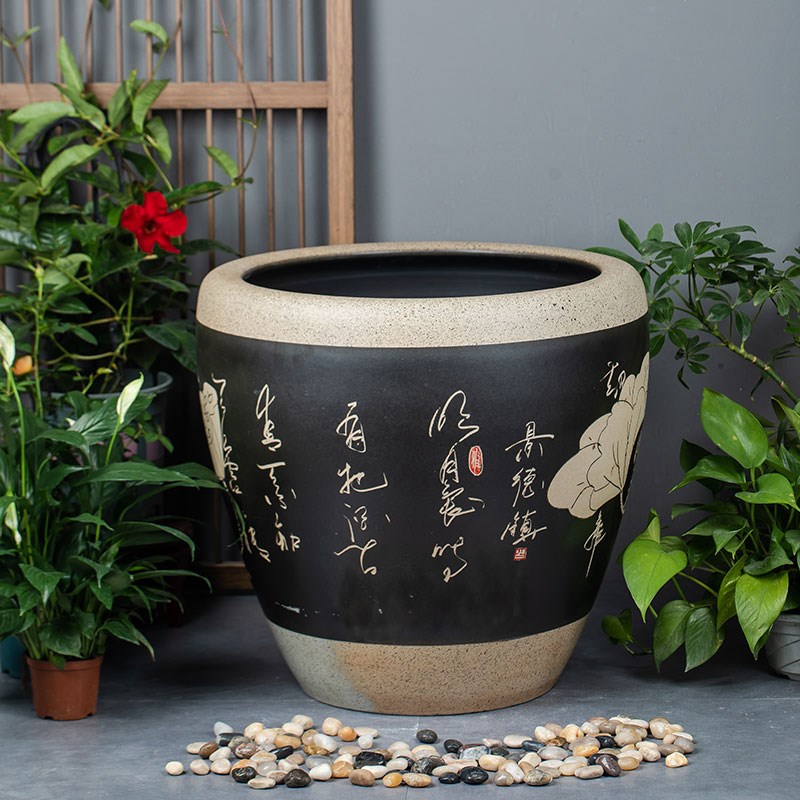 加高陶瓷大缸古法鱼缸客厅阳台落地金鱼缸庭院老式水缸睡莲荷花缸