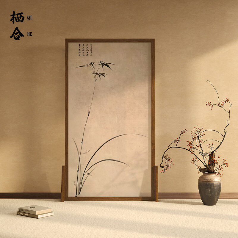 宋代美学古风竹子新中式屏风隔断客厅实木入户玄关办公室公司茶室
