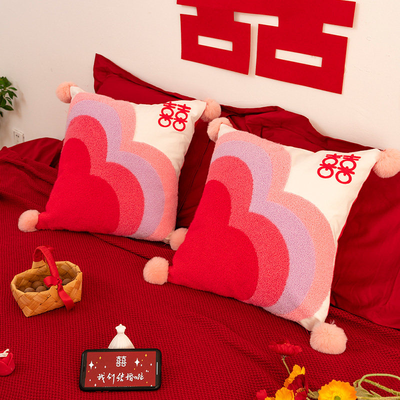 薇妮婚品红色喜字压床抱枕结婚一对婚庆婚房客厅沙发靠垫新婚礼物