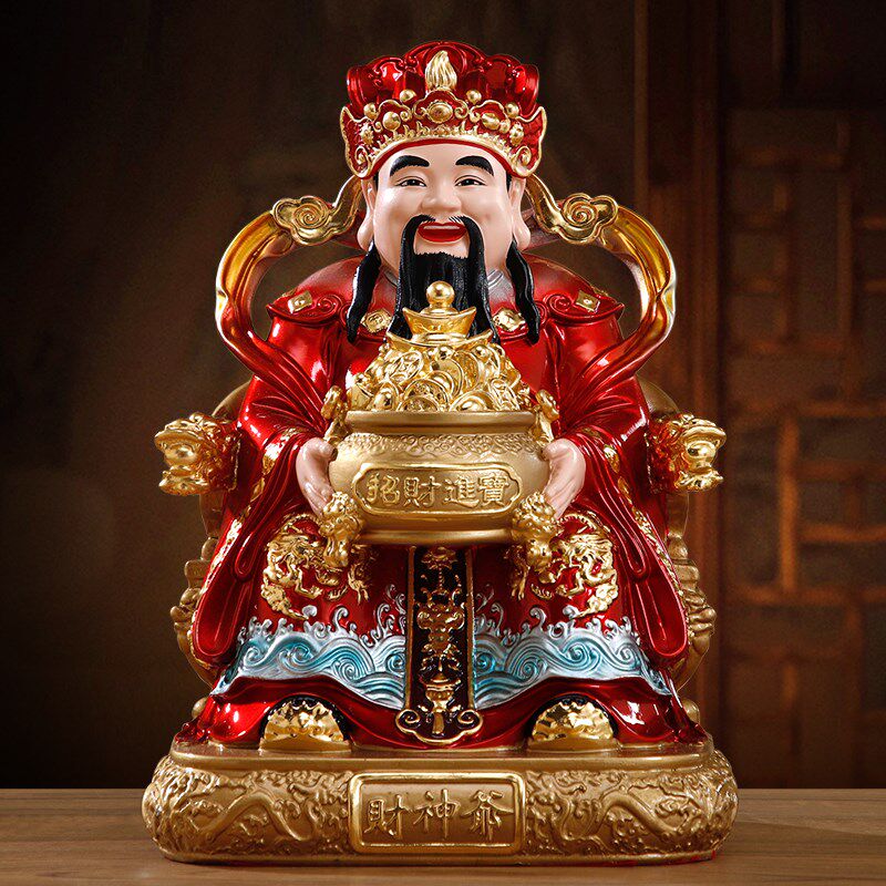 台湾纯铜彩绘财神爷摆件家用供奉元宝文财神公司招财店铺开业送礼