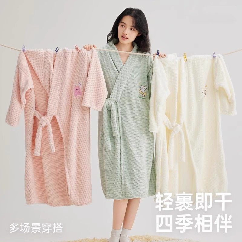 浴袍女吸水速干可穿浴巾加厚浴裙秋冬睡袍式浴衣2025新款四季通用