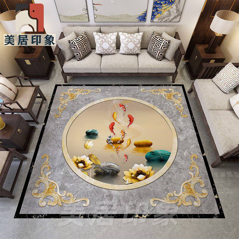 新中式客厅地板砖拼花图800x800门厅地面瓷砖图案入户门造型地砖