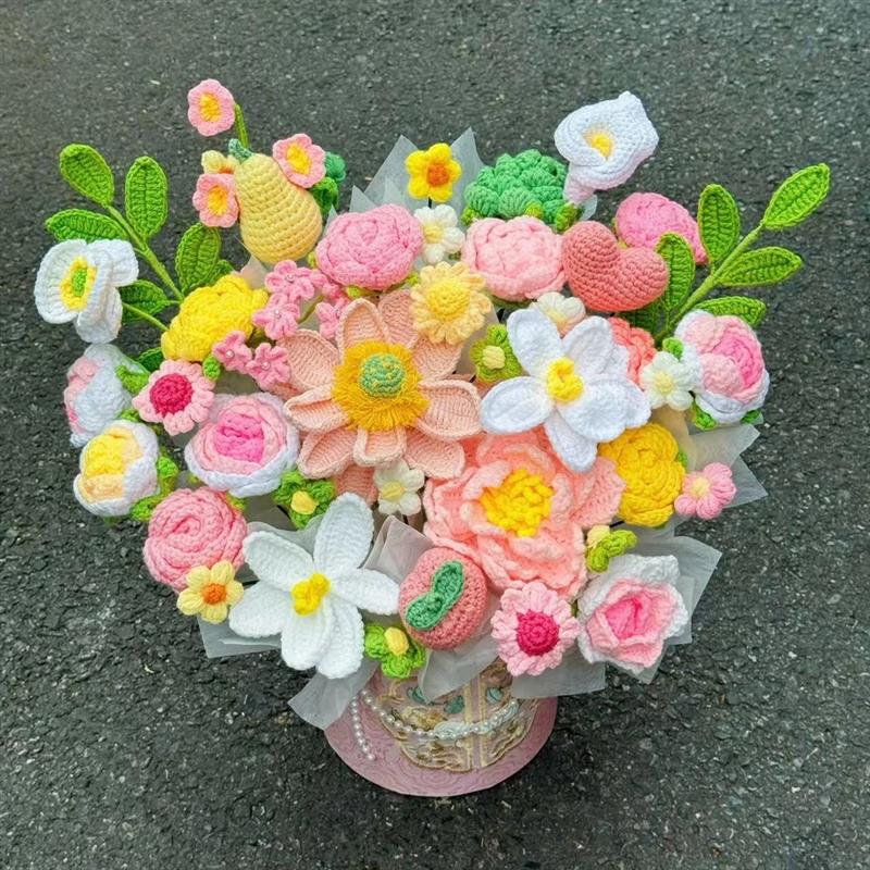 创意毛线花束抱抱桶 心怀浪漫主题花束 生日节日礼物摆件