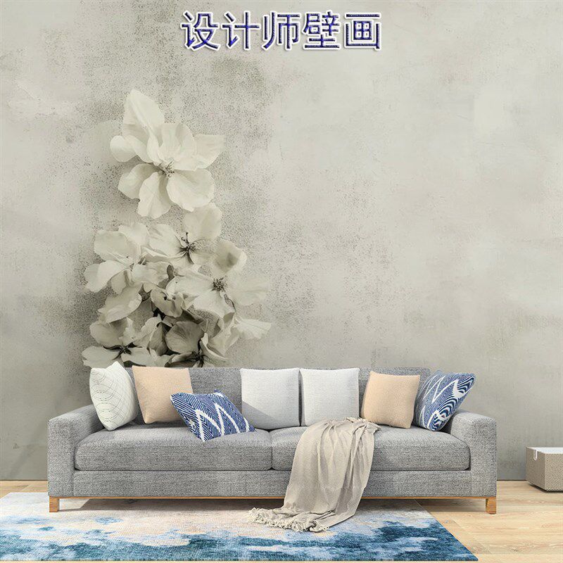 简约复古唯美花朵壁纸白色花卉客厅电视背景墙纸无缝定制壁画墙布