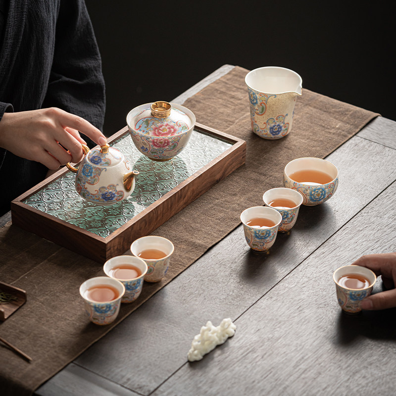 手工纯银掐丝茶壶陶瓷三才盖碗茶碗公道杯品杯精致功夫茶具礼盒装
