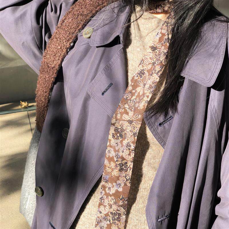 GERSHOP复古碎花长丝巾原创小众文艺韩系配饰时髦飘带氛围窄丝巾