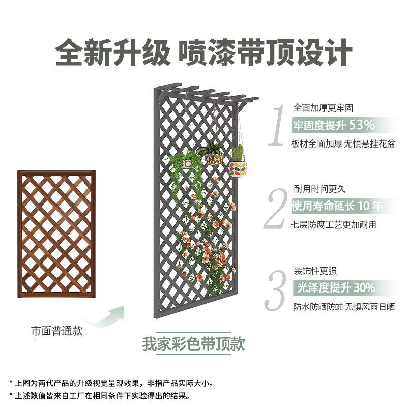 户外天台围栏隔断加高防腐木栅栏带顶篱笆墙面花架装饰多彩爬藤架