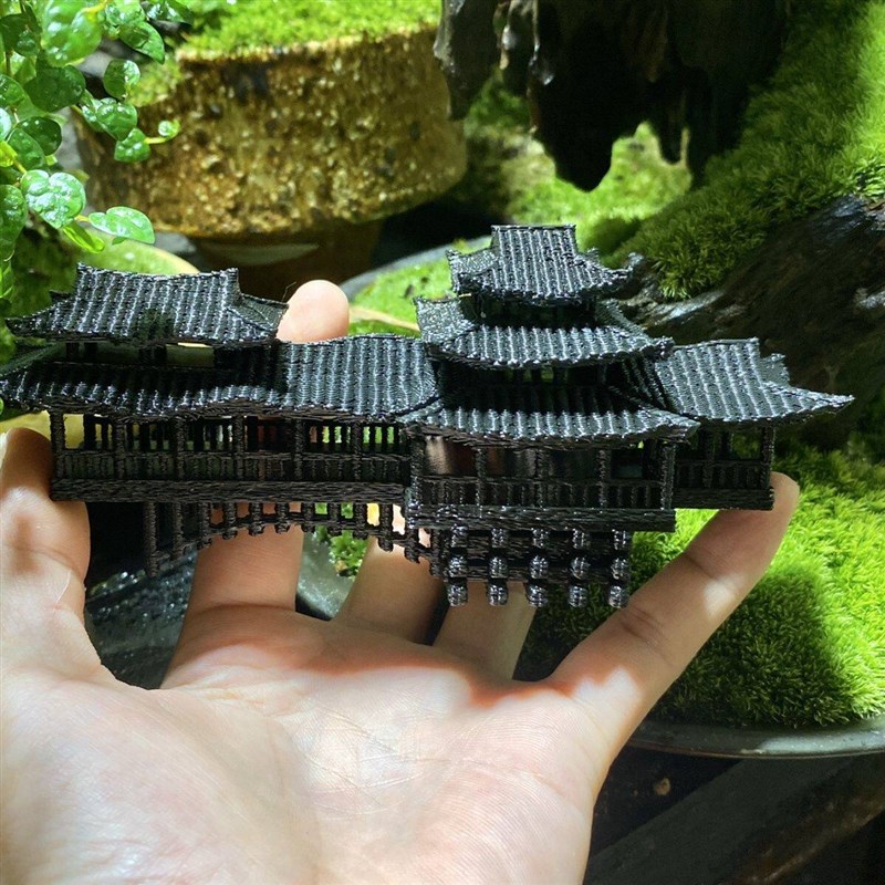 鱼缸造景古建筑风雨廊桥假山小摆件水陆缸庭院盆景书房中式桥梁