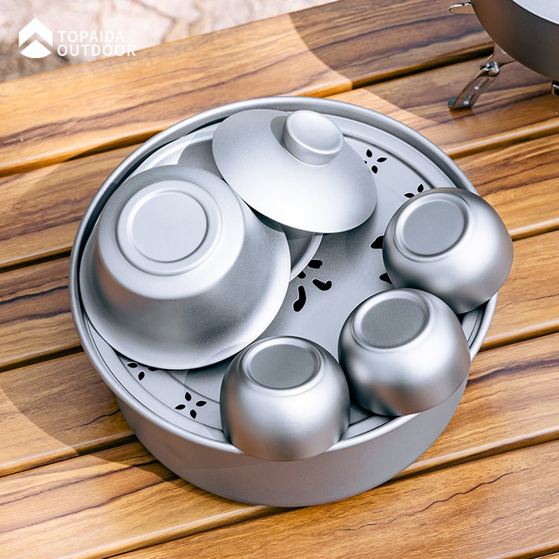 纯钛功夫茶具可携式功夫茶泡茶器户外整套旅行茶具套组盖碗双层防