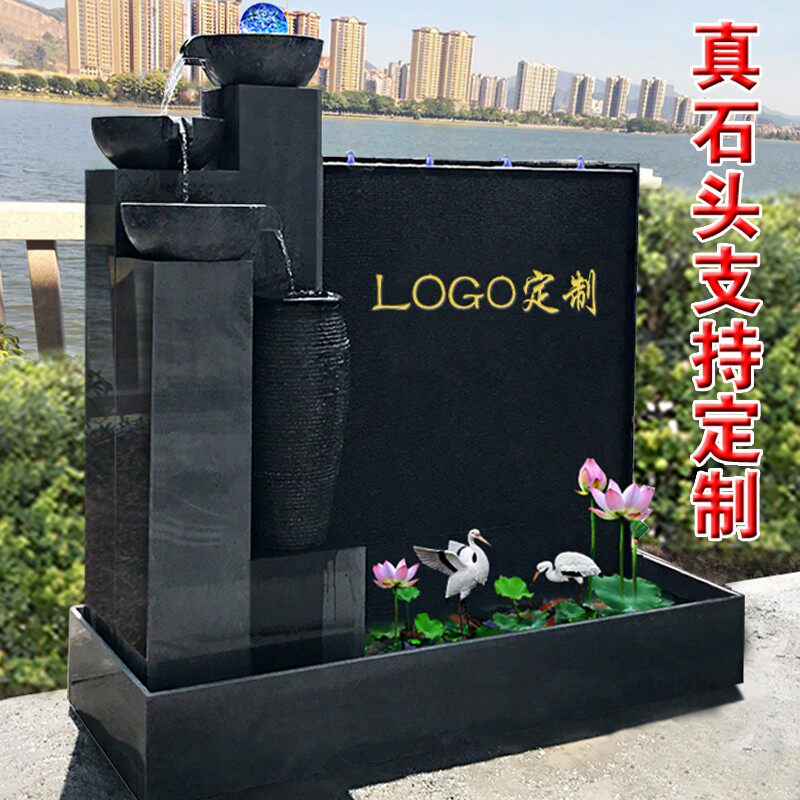 石材水幕墙流水屏风庭院水景别墅落地玄关装饰喷泉大摆件鱼池定制