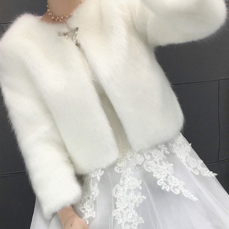 婚纱披肩冬季保暖新娘结婚毛披肩长袖外套搭婚礼伴娘加厚白色披风