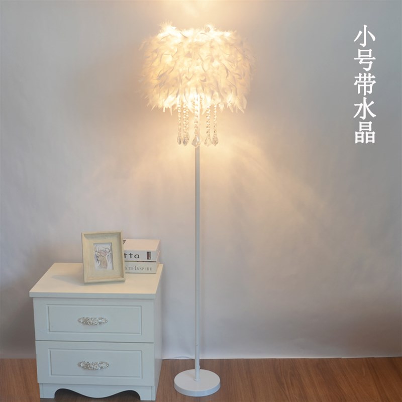 网红灯饰白色羽毛水晶立式落地灯客厅书房卧室床头台灯主播补光灯