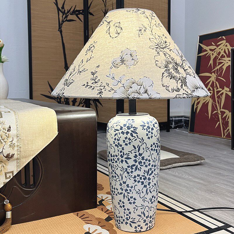 台灯青花瓷客厅书房卧室床头现代新中式遥控调光陶瓷台灯具
