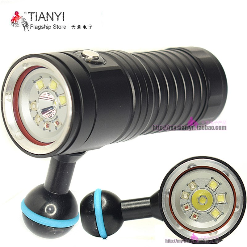 UV365nM红光补光摄影手电筒9800LM强光配用于GOPRO专业潜水补光灯