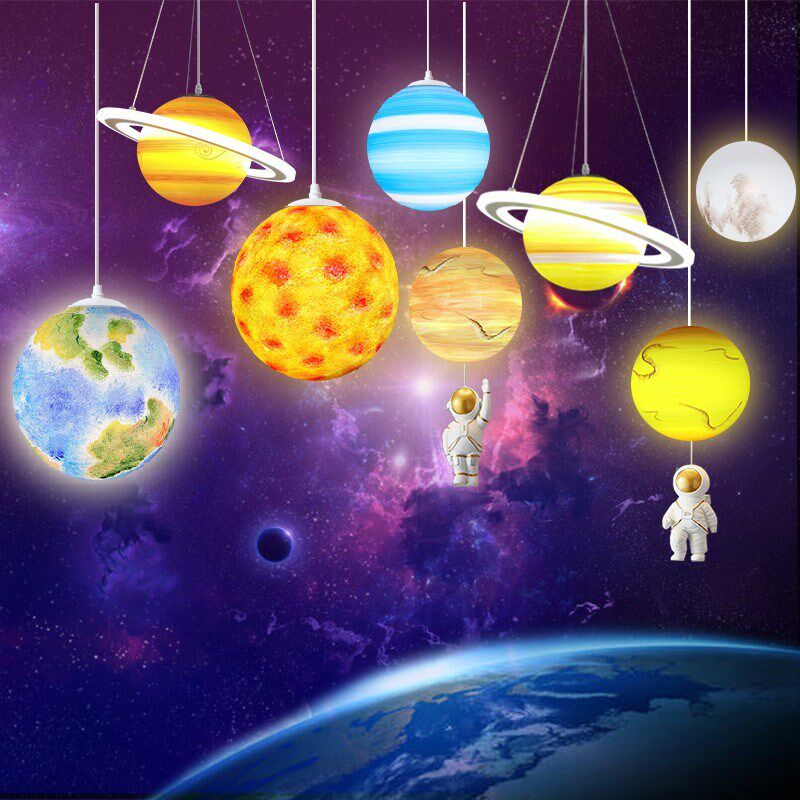 八大行星球吊灯幼儿园太空宇航员童装店橱窗装饰圆球灯地球火星灯