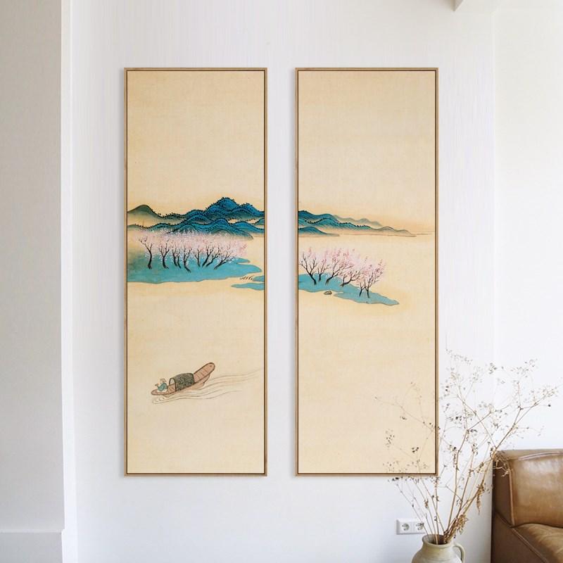 水墨宣言新中式极简装饰画清代恽寿平山水画茶室书房挂画玄关墙画