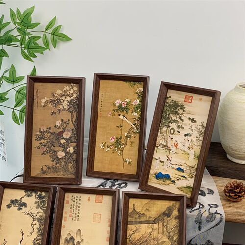 新中式古风国画山水画相框摆台 复刻艺术桌面摆件简约相框挂画