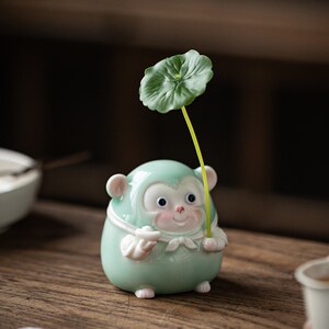 久造创意可爱猴子趣味小摆件家居客厅办公桌面陶瓷工艺品装饰摆设