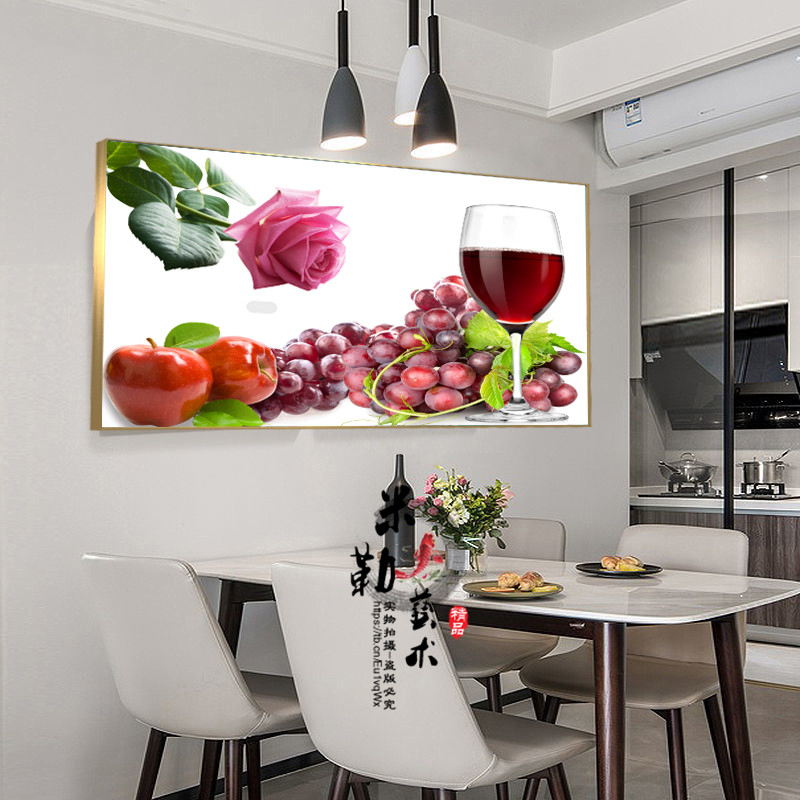 晶瓷镶钻餐厅装饰画单幅有框画客厅卧室墙挂画饭厅单联金属框壁画