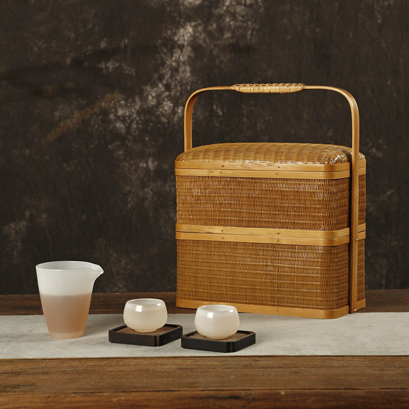 令竹中式茶箱茶具收纳盒旅行便携竹编包提篮日式茶人茶道手拎竹包