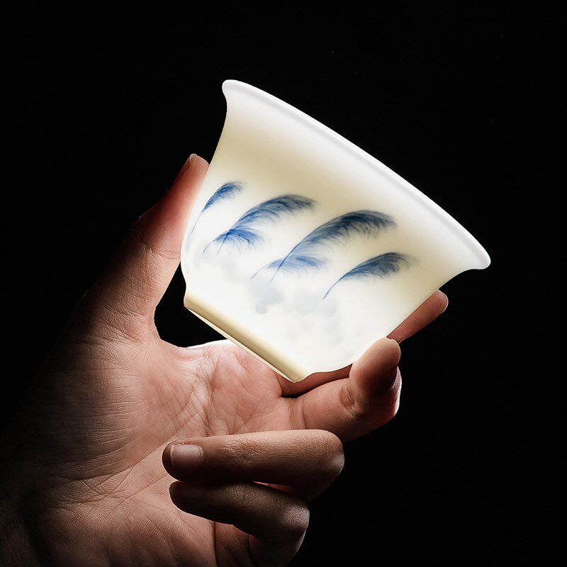 天福茗茶彼物茶具青花手绘芦苇旅行组 泡茶盖碗组1茶海2杯