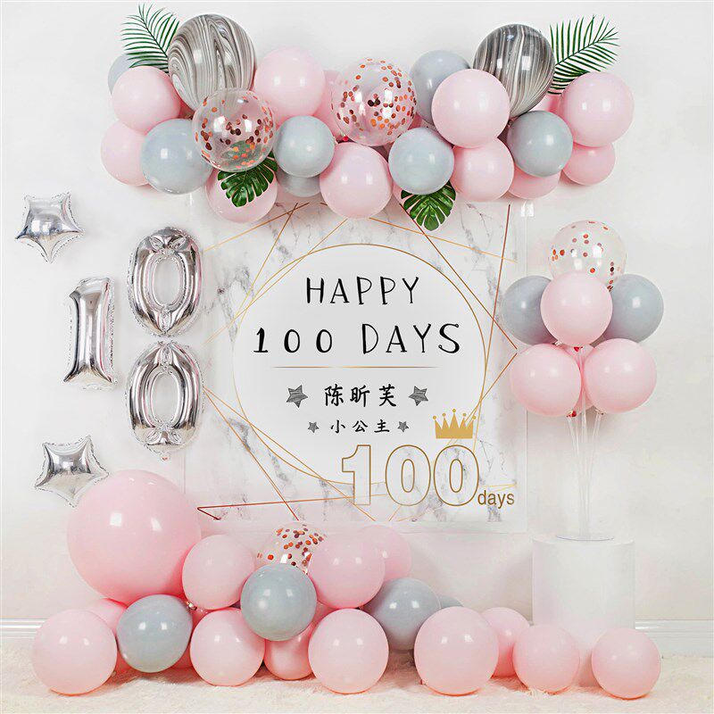 男女孩宝宝百天百日宴布置装饰满月100天百岁生日周岁背景墙海报1