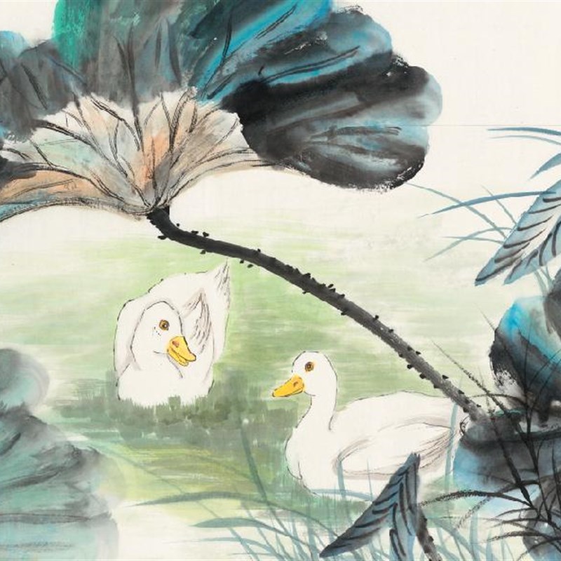 国画荷叶荷花莲花满堂 画心办公客厅装饰 画芯高清宣纸微喷