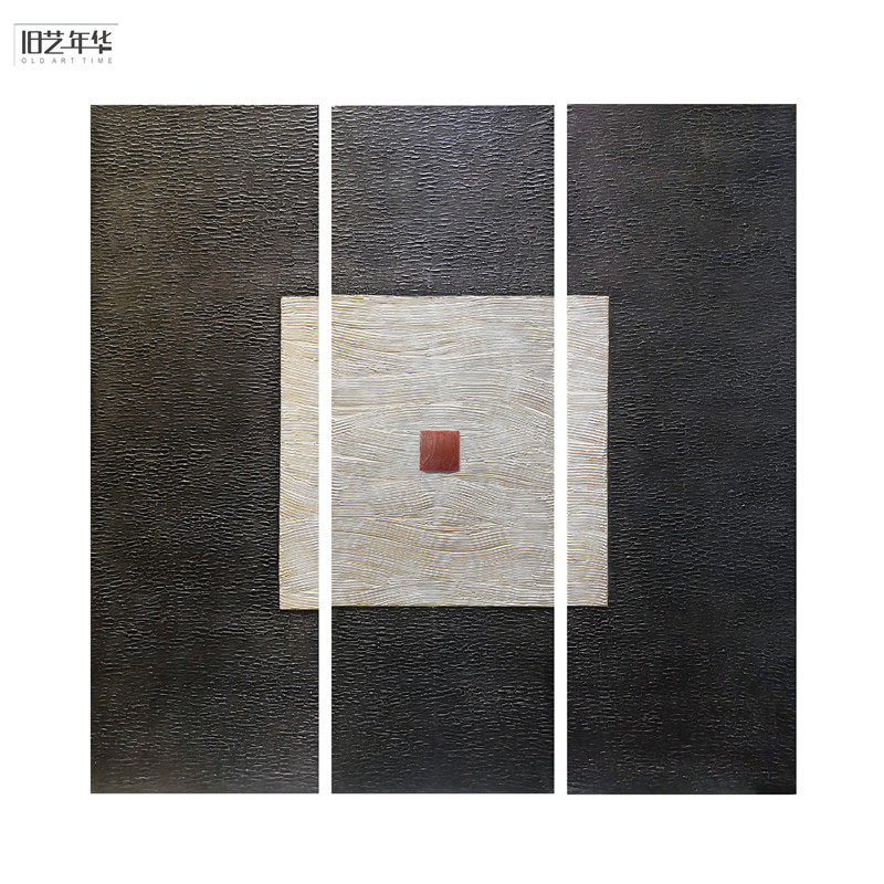 装饰画抽象 创意个性手绘几何厚肌理油画 立体实物画客厅三联竖版