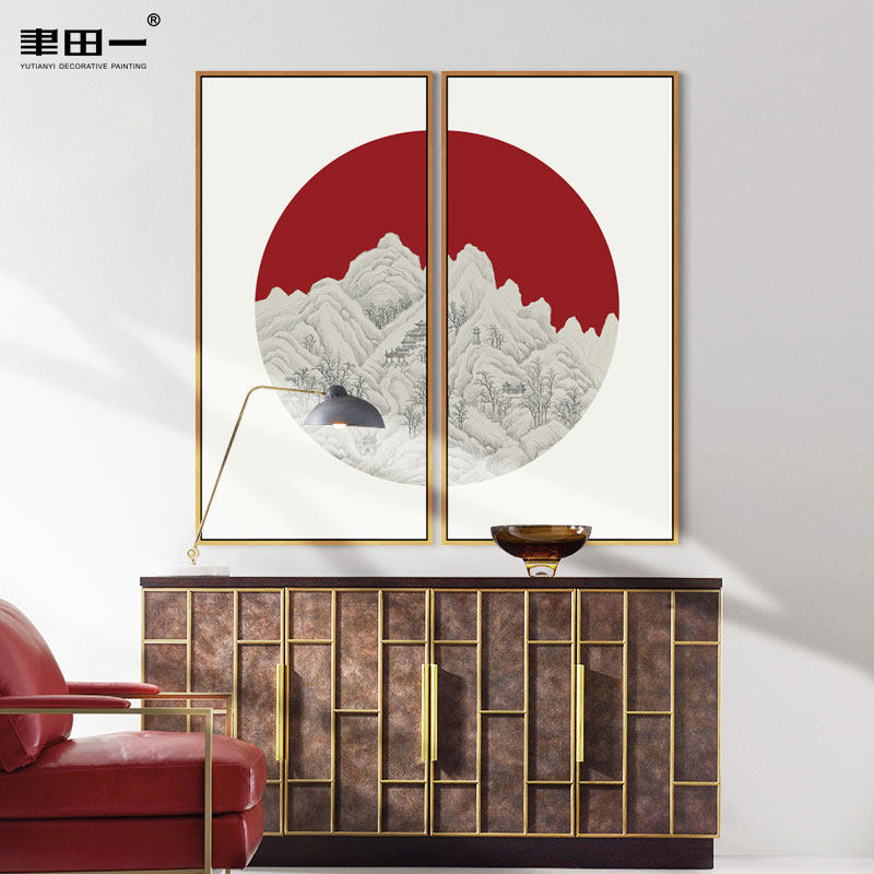新中式客厅组合装饰画玄关餐厅卡纸壁画民宿床头画展厅样板间挂画