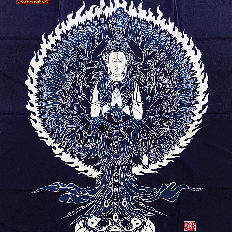 蜡染画 贵州苗族手工蜡染 民族特色蜡染 装饰壁挂 千手观音116*93