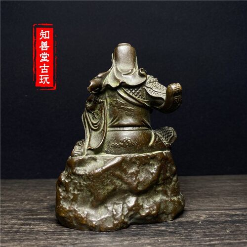 古玩杂项黄铜关羽桌面小摆件关二爷义气摆件关羽站像桌面茶宠摆件