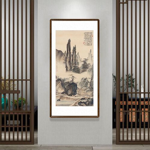 国画山水画酒店茶楼字画客厅装饰画走廊过道玄关挂画陈少梅踏歌图
