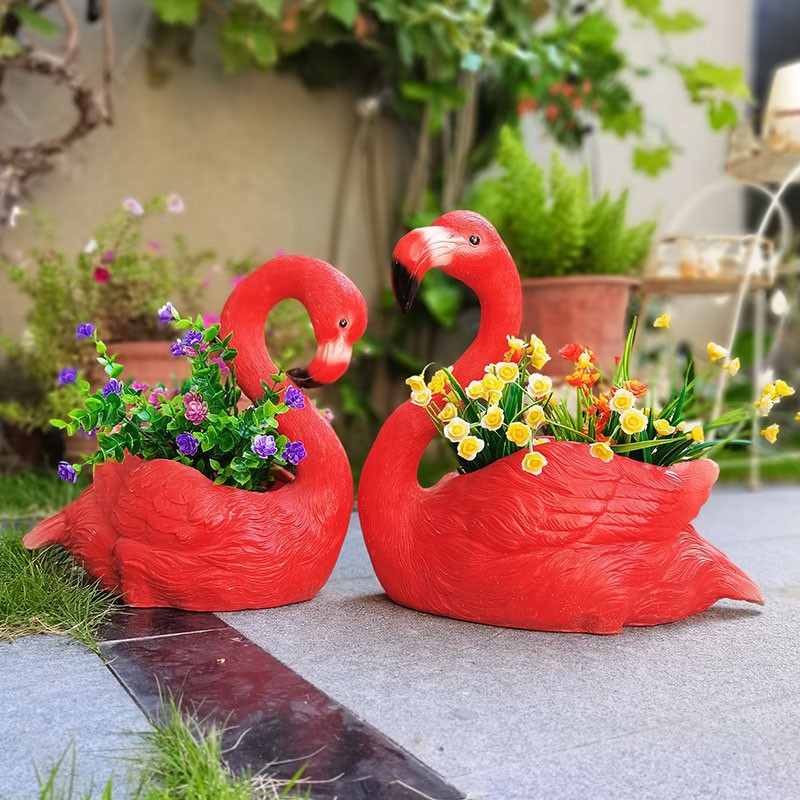 创意火烈鸟花盆庭院装饰摆件花园可爱动物花缸民宿阳台多肉种植器