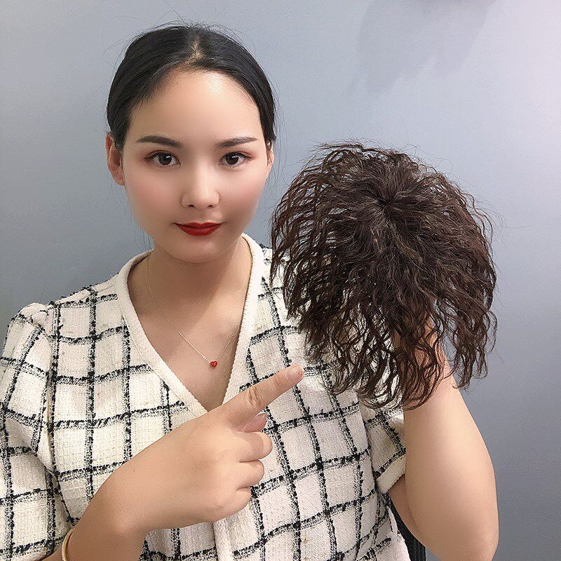 假发片头顶补发块小卷发短发真发遮白发轻薄蓬松玉米须刘海假发女