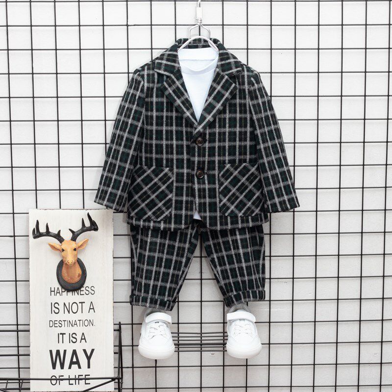 儿童西装套装男童冬装2023年新款小孩衣服加绒加厚宝宝西服小童潮