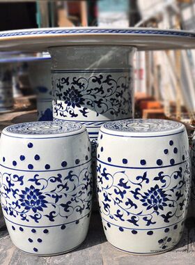 景德镇陶瓷器桌椅凳子套件一桌四凳庭院阳台手绘青花陶瓷桌结实