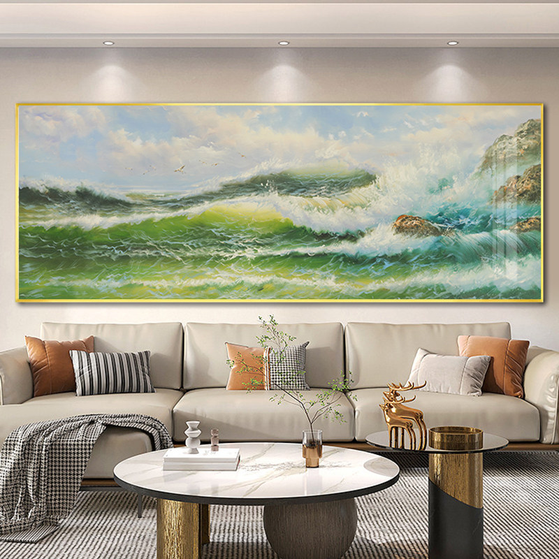 新中式客厅沙发油画风格装饰画日照金山书房背景挂画大气寓意壁画