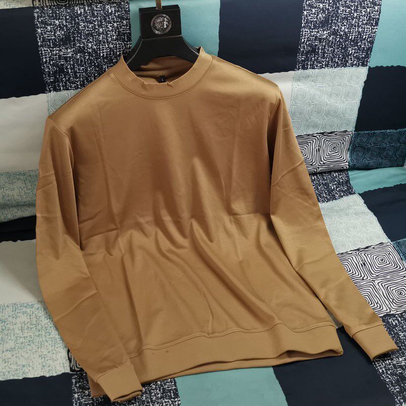 重磅丝光棉长袖T恤男春秋中半高领打底衫新疆匹马纯棉小圆领卫衣