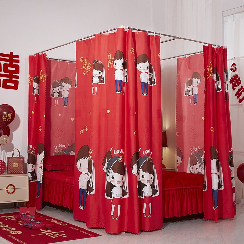 结婚喜庆大红蚊帐2023年新款婚庆婚房宫廷落地式蚊帐公主风三开门